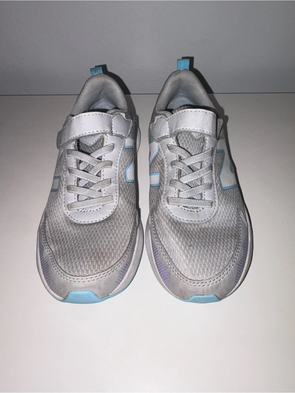 New Balance Kids Gray Sneakers with Purple and Blue Accents